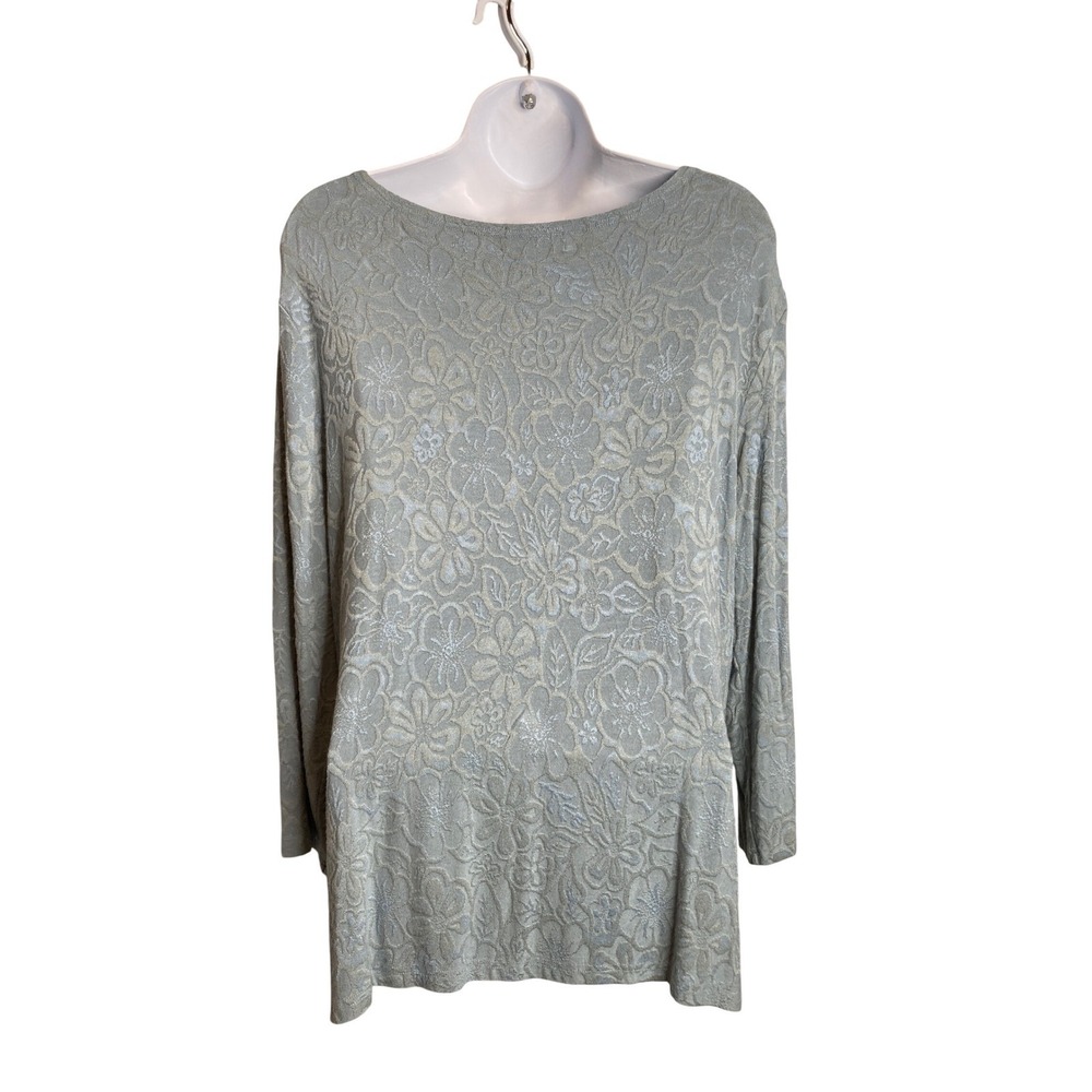 Spoken Boutique Blue Floral Long Sleeve Top Sz L Coastal Lagenlook Artisan Vibes - Picture 2 of 11